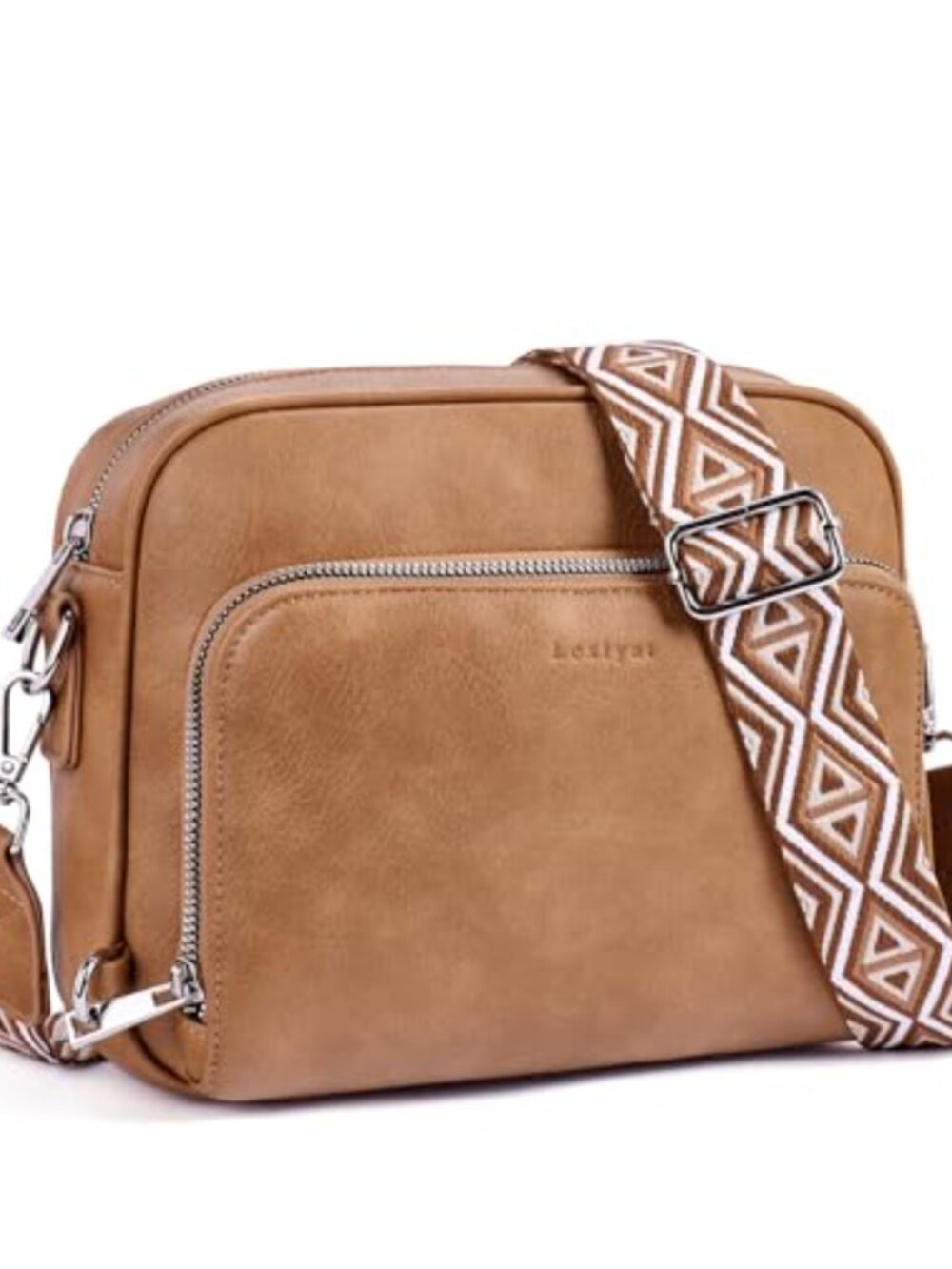 Vegan Leather Crossbody Bag with Built-in RFID Wallet Guitar Strap